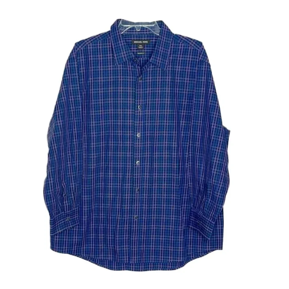 MICHAEL KORS tailored fit mens button down shirt XXL blue black purple NWOT - Picture 1 of 7